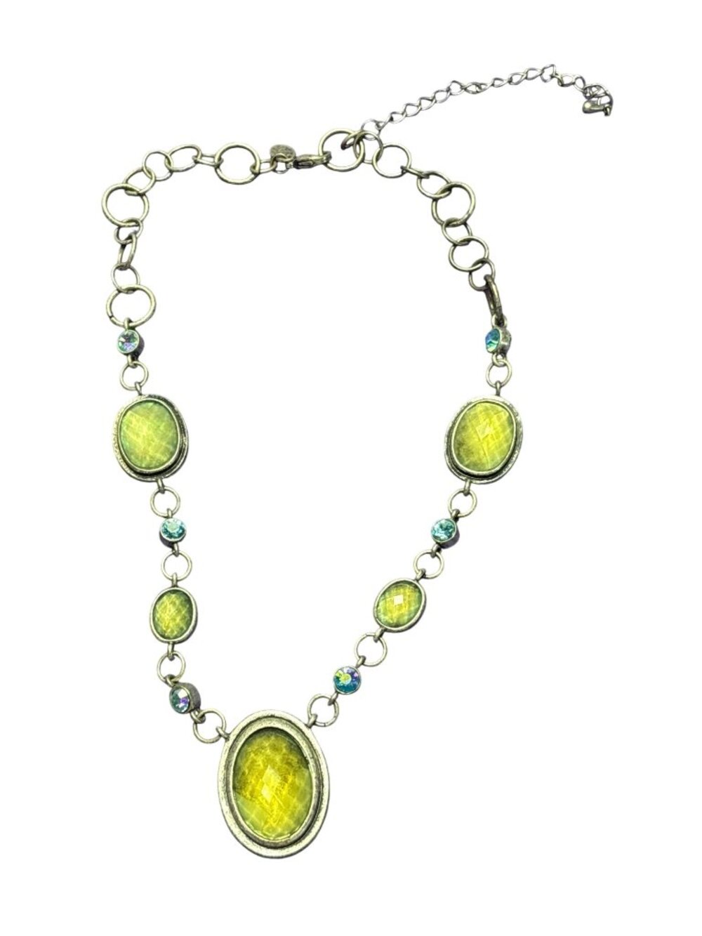 Lia Sophia Serenity Necklace Green Blue AB Rhinestones Silvertone 14 - 17 inch